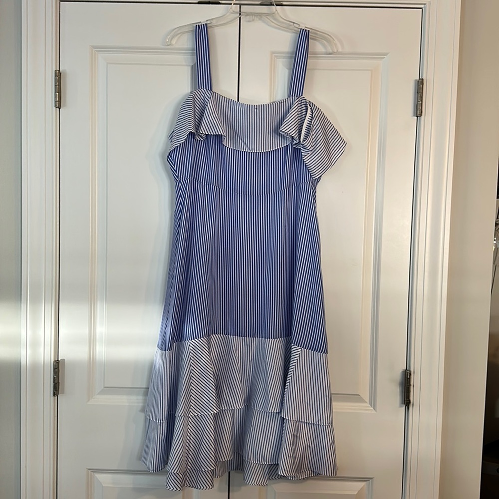 J. Crew Blue and White Striped Midi Sundress